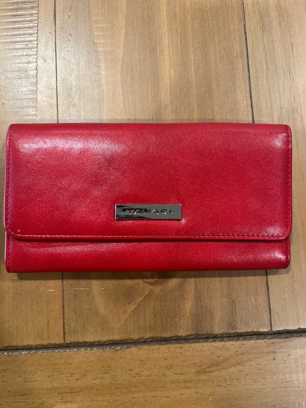 Red Leather Tahari Trifold Wallet